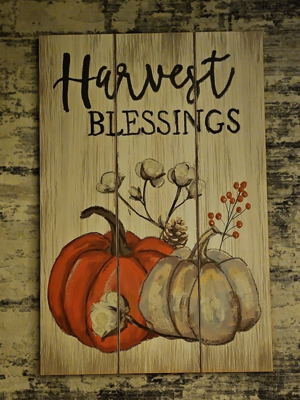 Harvest Blessings Pumpkin Wall Sign Thanksgiving